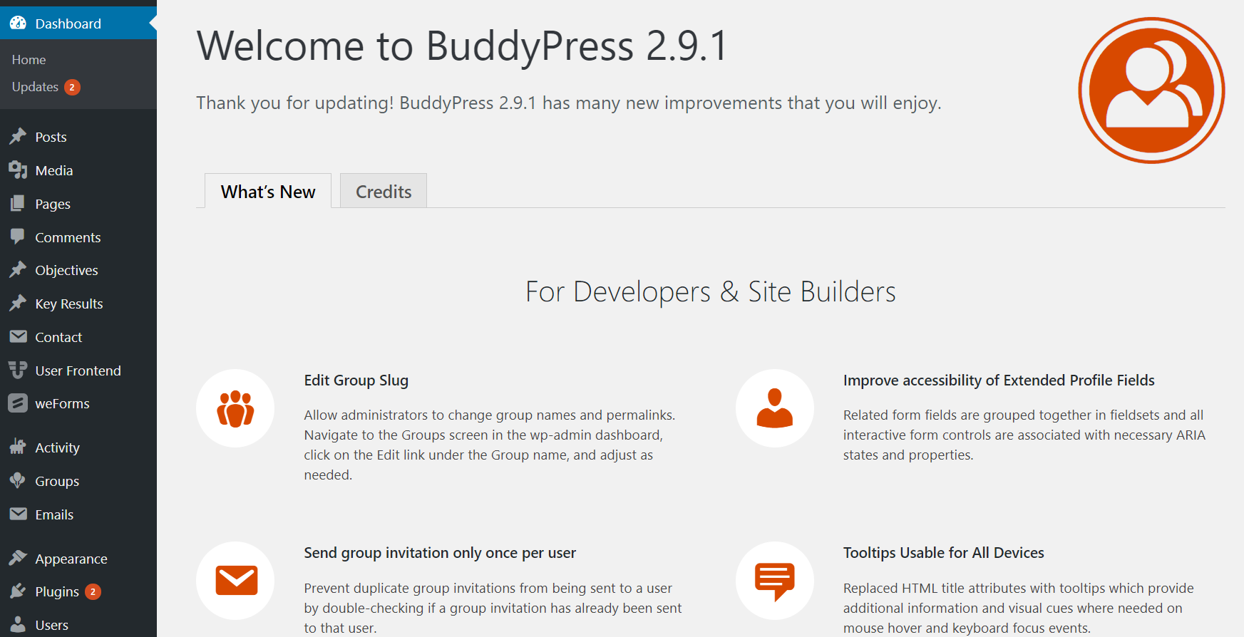 configure the BuddyPress plugin
